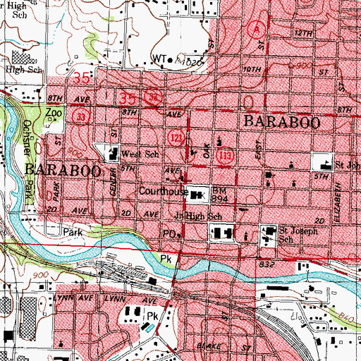 Topographic Map of First United Methodist Church, WI