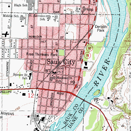 Topographic Map of Freie Gemeinde Hall, WI