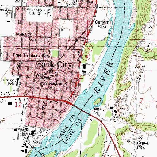 Topographic Map of Hahn House Museum, WI