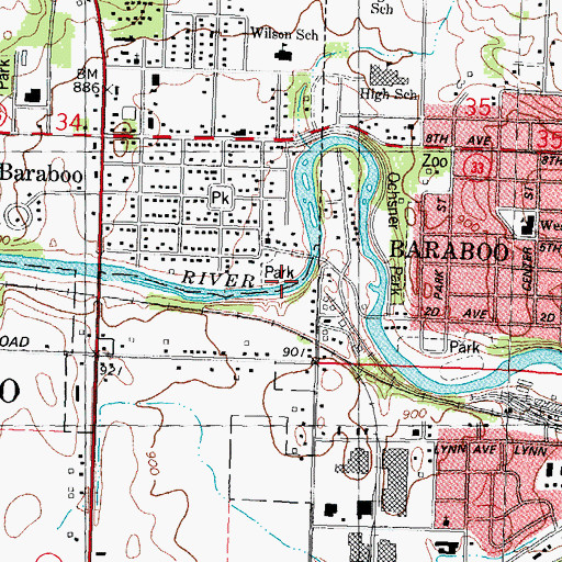 Topographic Map of Haskins Park, WI