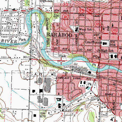 Topographic Map of Mary Roundtree Evans Athletic Field, WI