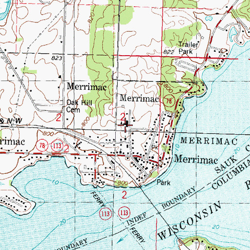 Topographic Map of Merrimac Community School, WI