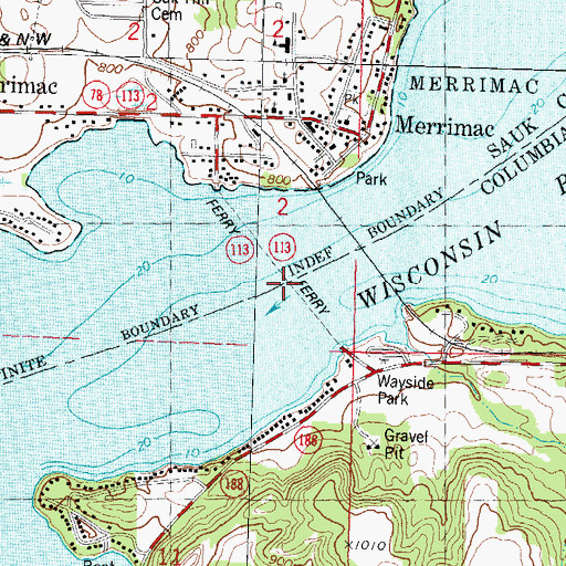 Topographic Map of Merrimac Ferry, WI
