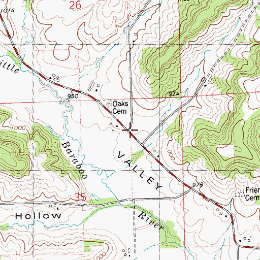 Topographic Map of Oaks School (historical), WI