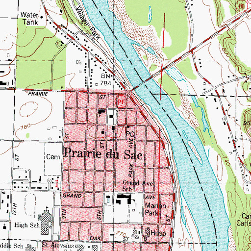 Topographic Map of Prairie du Sac Post Office, WI