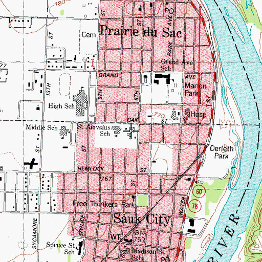Topographic Map of Saint Aloysius Catholic Church, WI