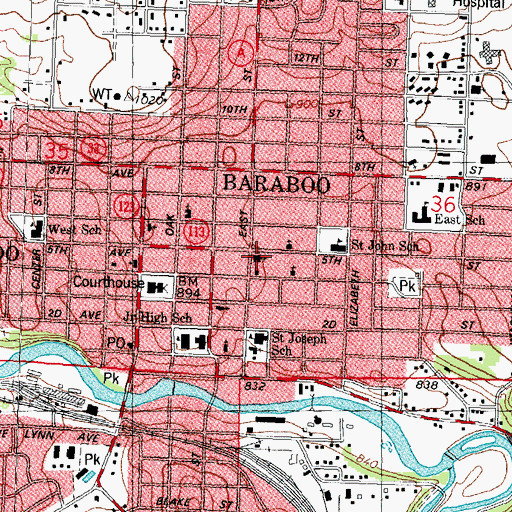 Topographic Map of Saint Johns Evangelical Lutheran Church, WI