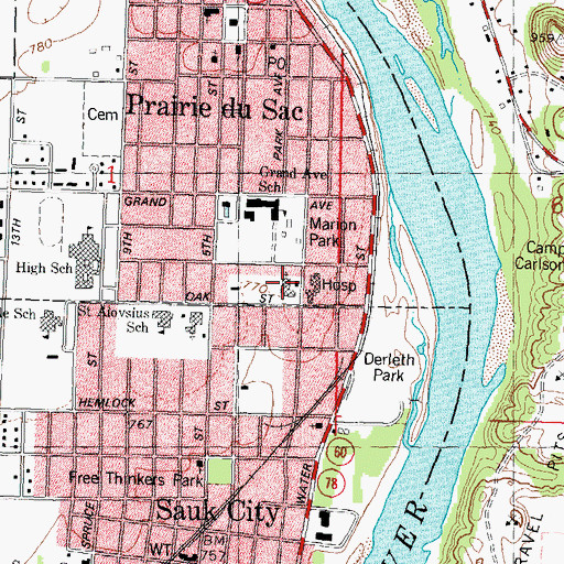 Topographic Map of Saint Johns Evangelical Lutheran Church, WI