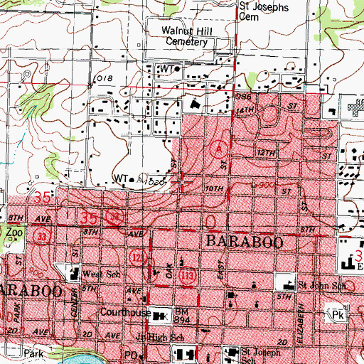 Topographic Map of Saint Marys-Ringling Hospital (historical), WI
