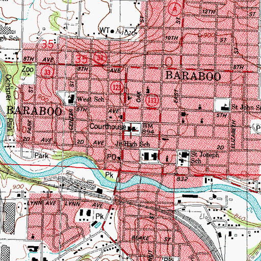 Topographic Map of Sauk County Courthouse, WI