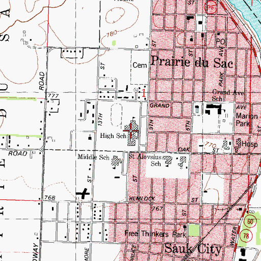 Topographic Map of Sauk Prairie High School, WI
