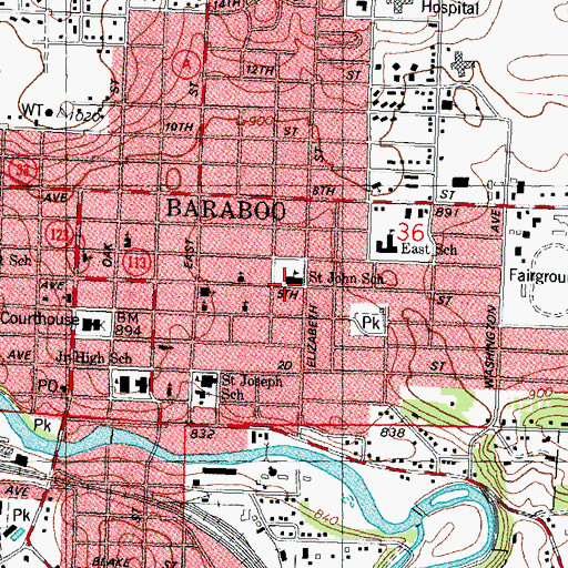 Topographic Map of Second Ward School (historical), WI