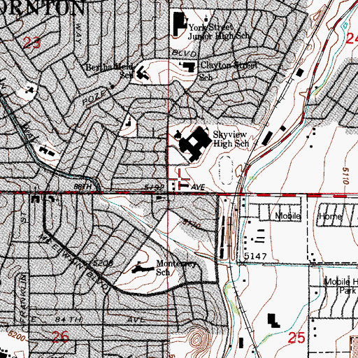 Topographic Map of Clayton Partnership School, CO