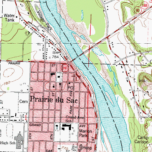 Topographic Map of Tripp Memorial Library and Museum, WI