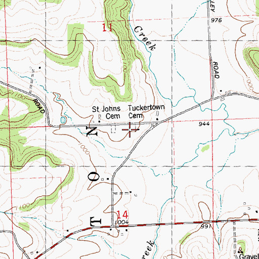 Topographic Map of Tuckertown Cemetery, WI
