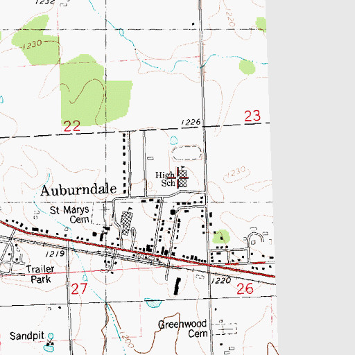 Topographic Map of Auburndale High School, WI