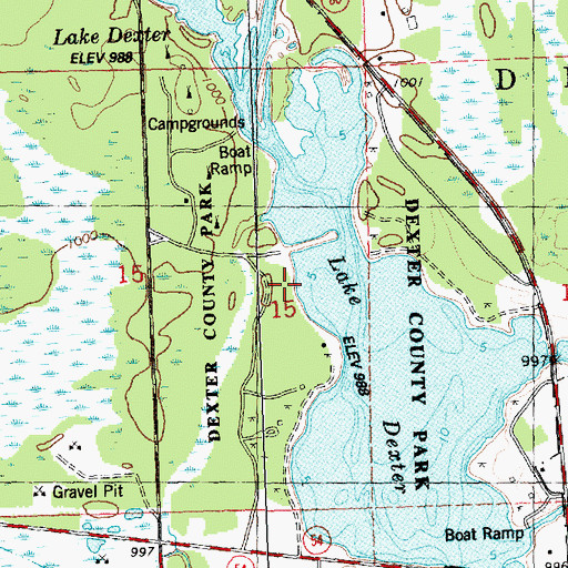 Topographic Map of Dexter County Park, WI