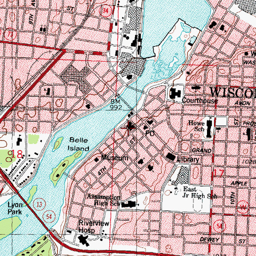 Topographic Map of First Congregational Church, WI