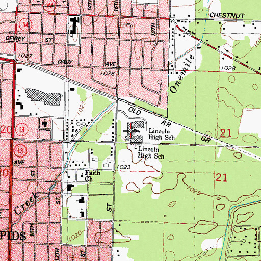 Topographic Map of Lincoln High School, WI