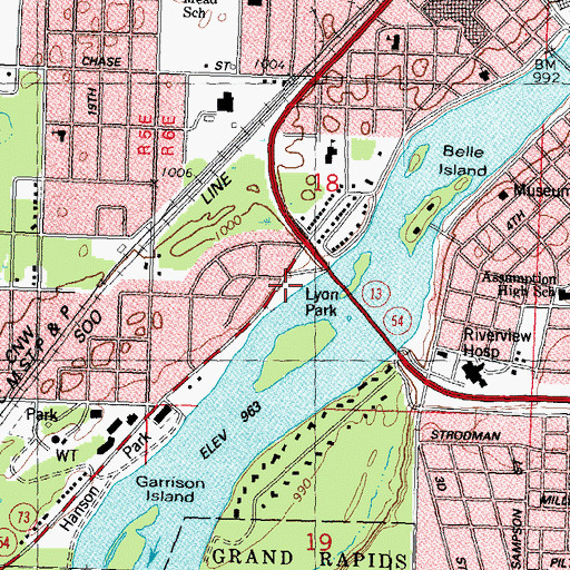 Topographic Map of Lyon Park, WI
