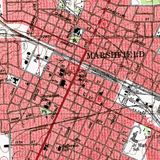 Topographic Map of Marshfield City Hall, WI
