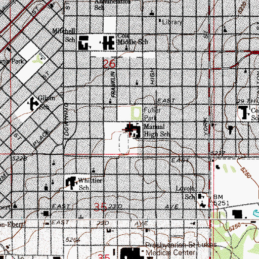 Topographic Map of Manual High School (historical), CO