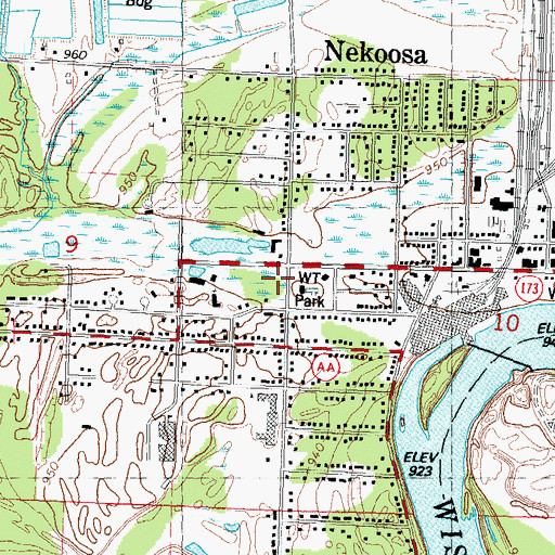 Topographic Map of Nekoosa Post Office, WI