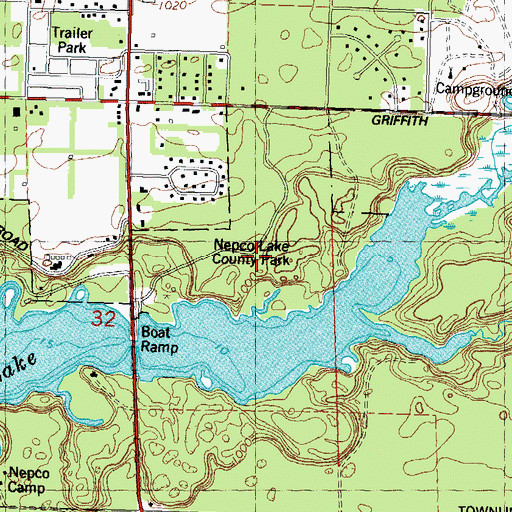 Topographic Map of Nepco Lake County Park, WI