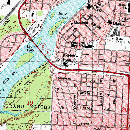 Topographic Map of Aspirus Riverview Hospital, WI