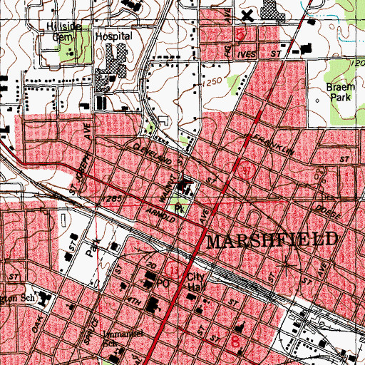 Topographic Map of Saint Johns Roman Catholic Church, WI