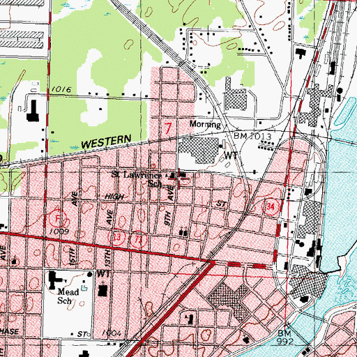 Topographic Map of Saint Lawrence Roman Catholic Church, WI