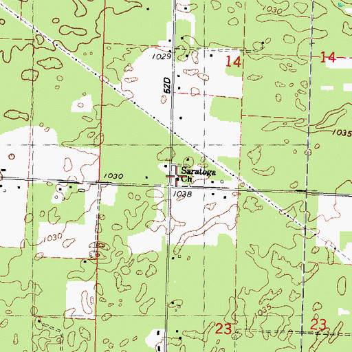 Topographic Map of Saratoga Church, WI