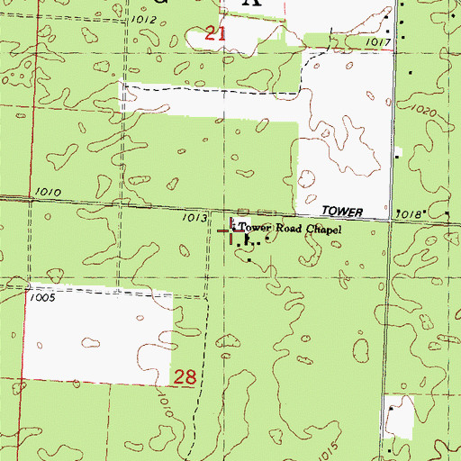Topographic Map of Tower Road Chapel, WI