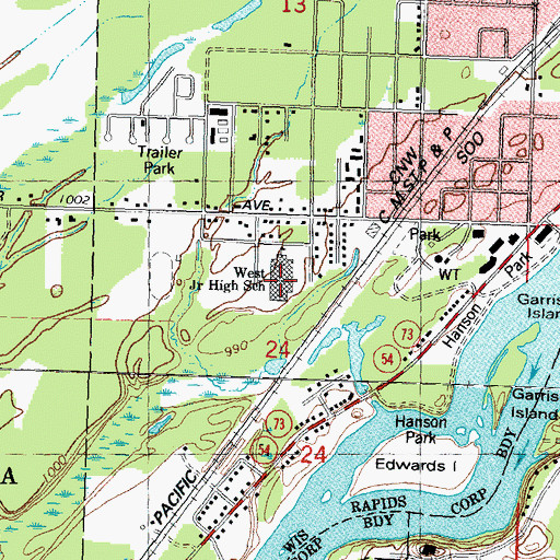 Topographic Map of Wisconsin Rapids Area Middle School, WI