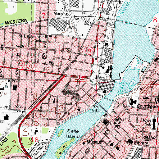 Topographic Map of Wisconsin Rapids City Hall, WI