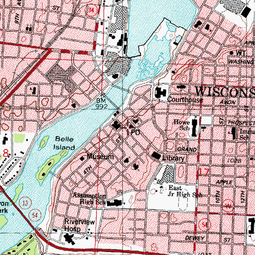 Topographic Map of Wisconsin Rapids Post Office, WI