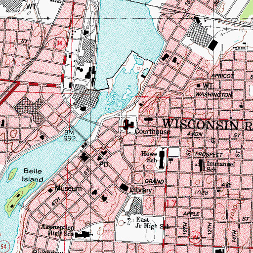 Topographic Map of Wood County Courthouse, WI