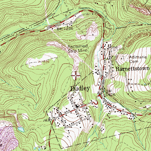 Topographic Map of Dudley Methodist Cemetery, PA