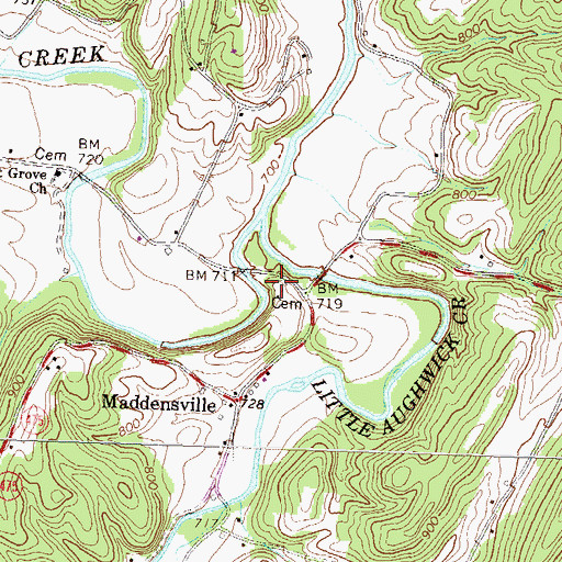 Topographic Map of Maddensville Cemetery, PA