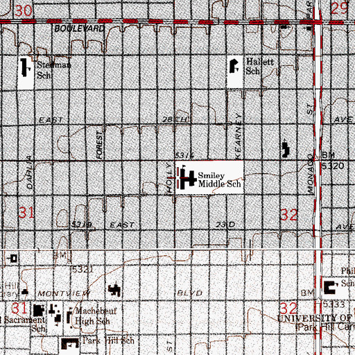 Topographic Map of Smiley Middle School, CO