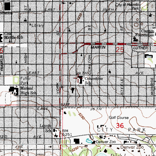 Topographic Map of Columbine Elementary School, CO