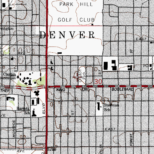 Topographic Map of Clayton Park, CO