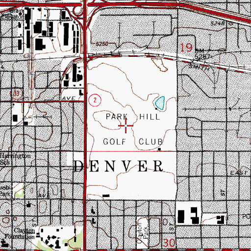 Topographic Map of Park Hill Golf Club, CO