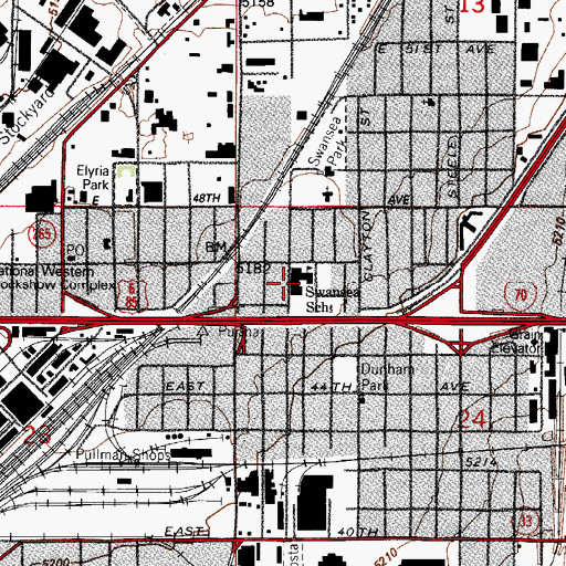 Topographic Map of Swansea Elementary School, CO