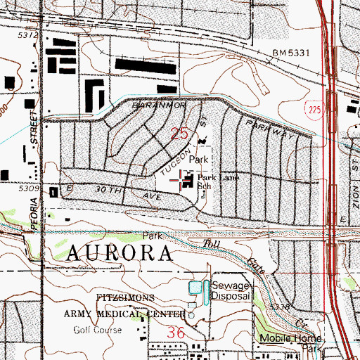 Topographic Map of Park Lane Elementary School, CO