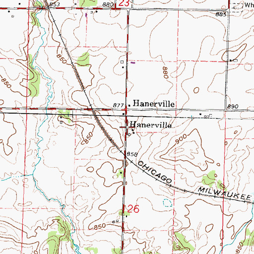 Topographic Map of Hanerville Post Office (historical), WI