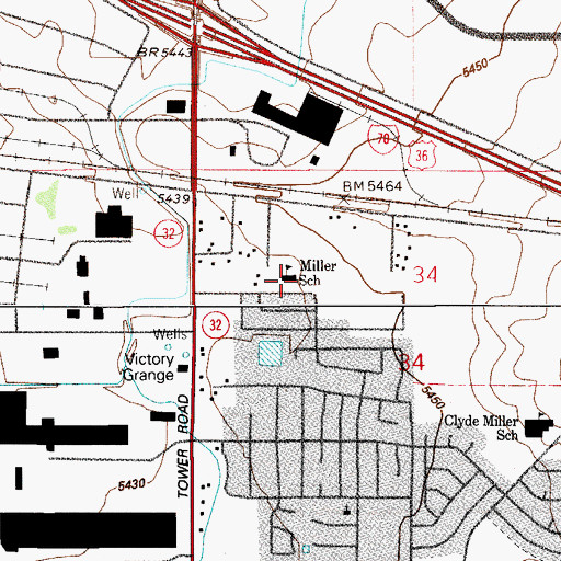 Topographic Map of Miller Elementary School, CO