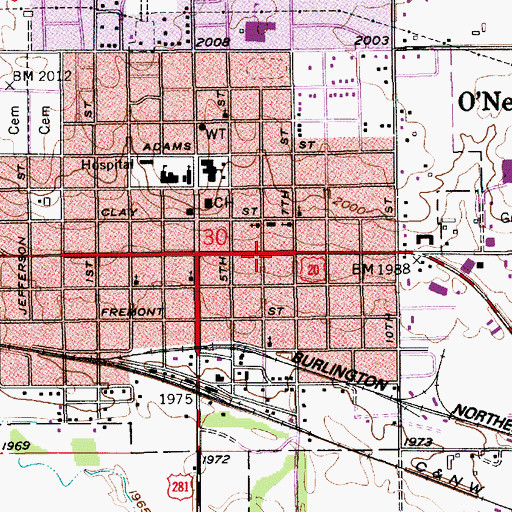 Topographic Map of Grattan Township Library, NE