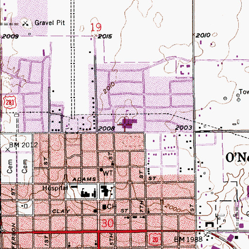 Topographic Map of O'Neill High School, NE