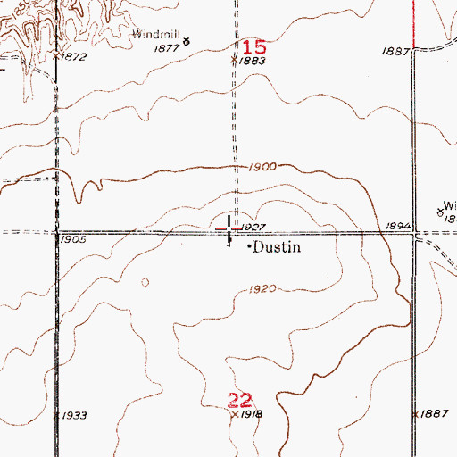 Topographic Map of Dustin Post Office (historical), NE